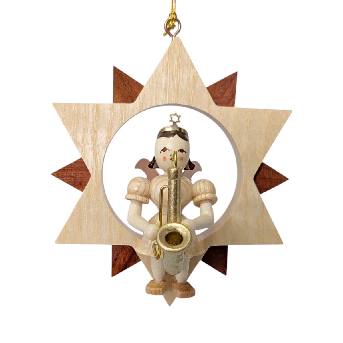 Blank short-skirted angel in the star with saxophone