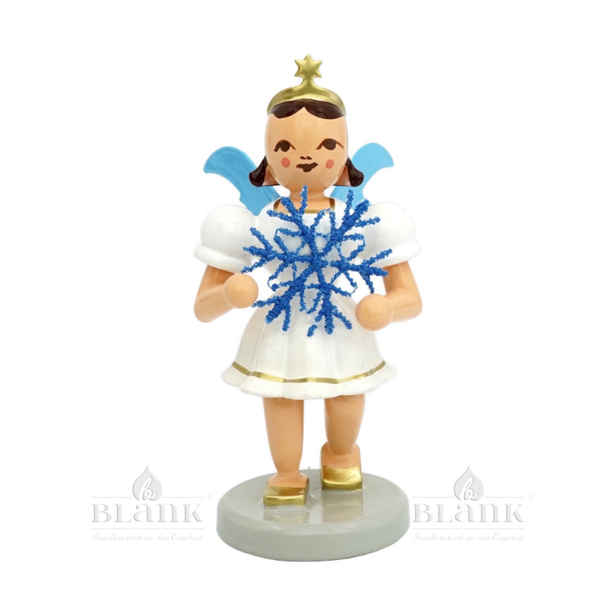 Blank short-skirted angel with snowflake, Plauen lace, colored
