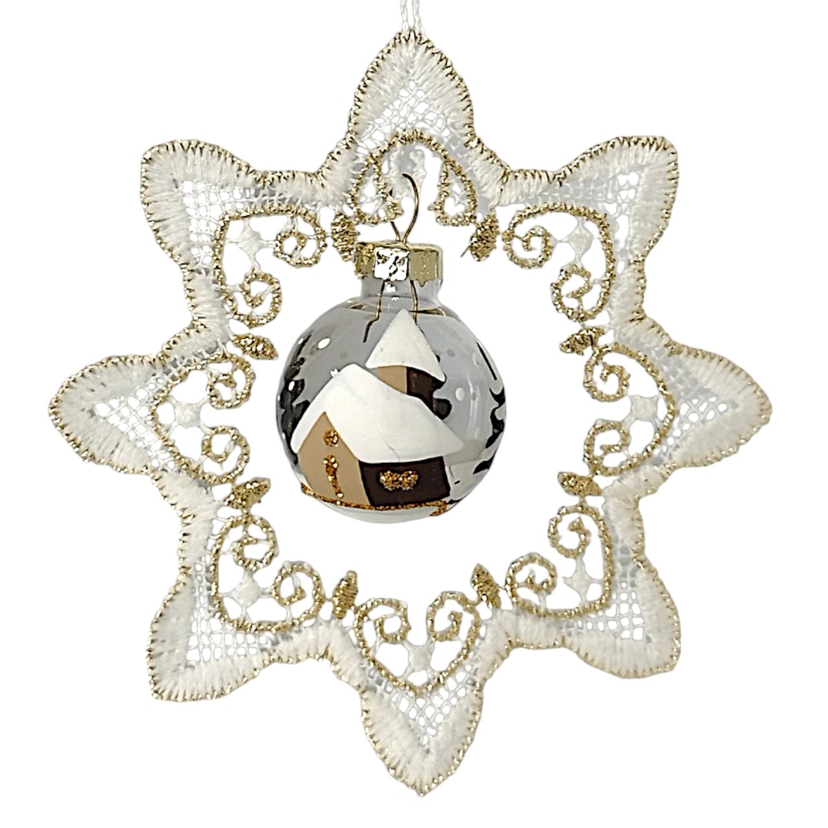 Christmas tree ornament Plauen lace with Christmas tree ball, clear