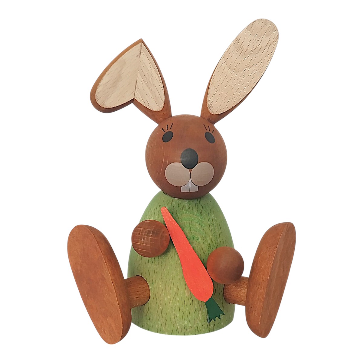 Easter bunny with carrot and bent ear, sitting