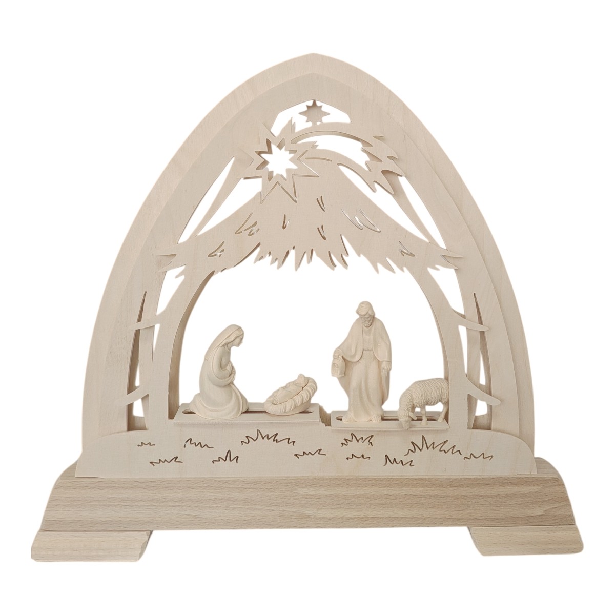 Gothic archway depicting the Nativity scene, modern