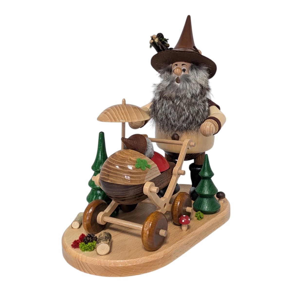 Incense Smoker: Forest Gnome with Baby Carriage