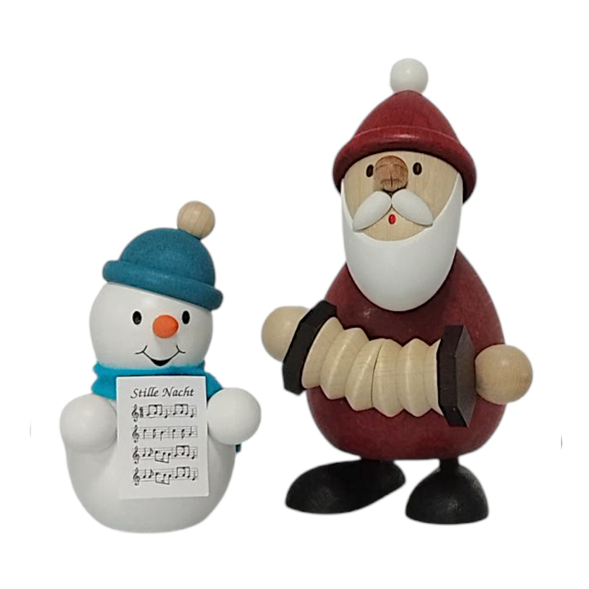 Santa Claus with accordion and snowman