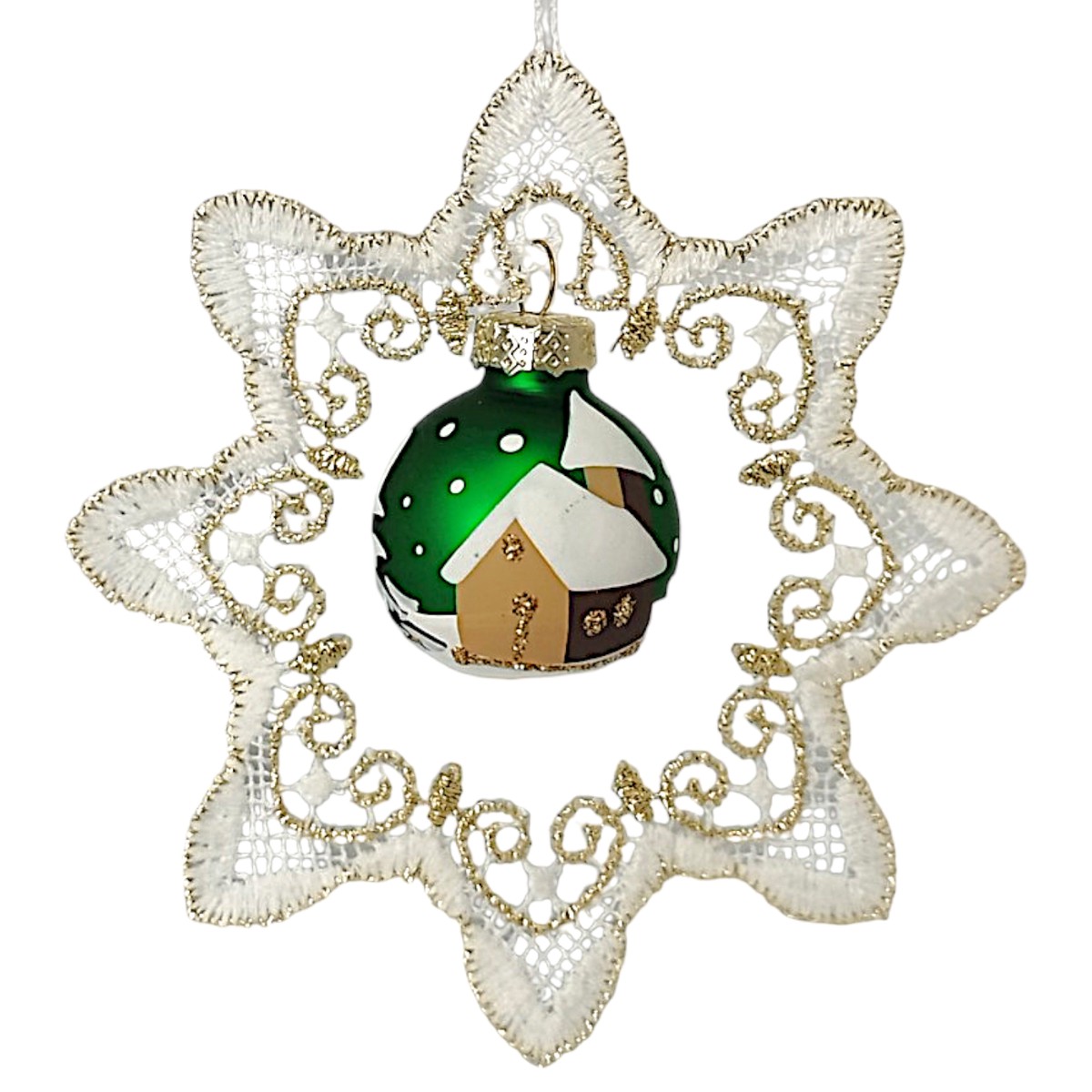 Tree ornament Plauen lace with Christmas tree ball, green