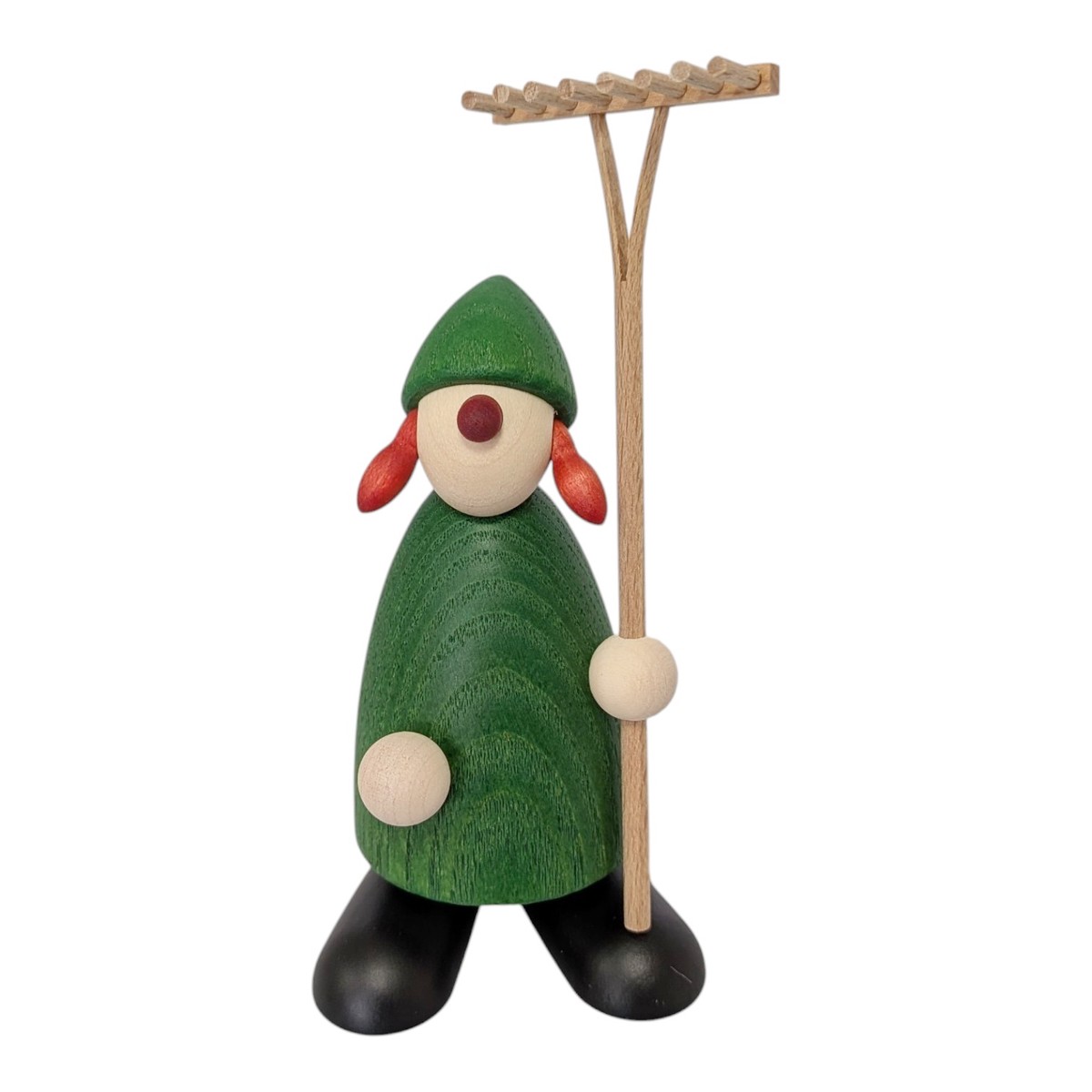 Well-wisher Hanna with a rake, green