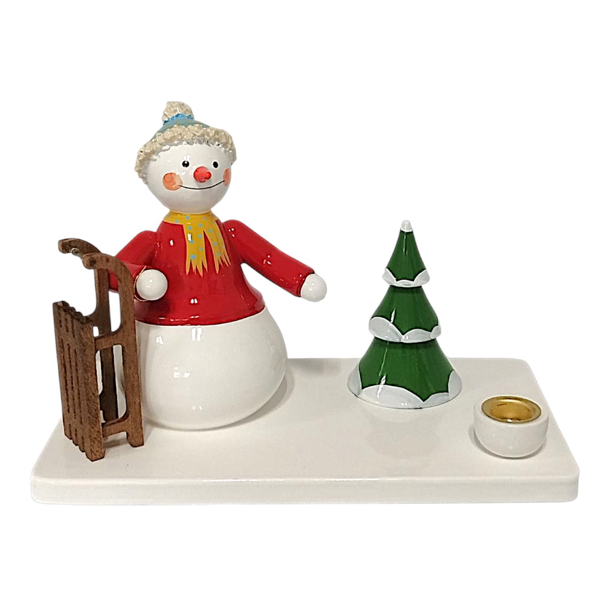 Candle holder with sled and tree