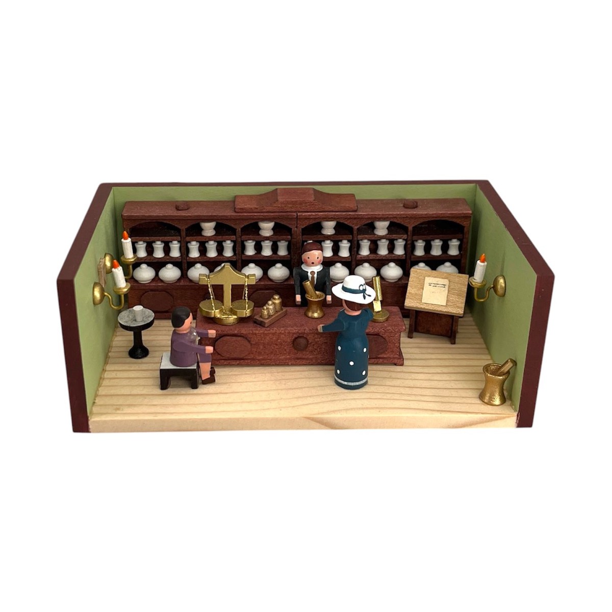 Miniature Pharmacy Scene with Shopkeeper