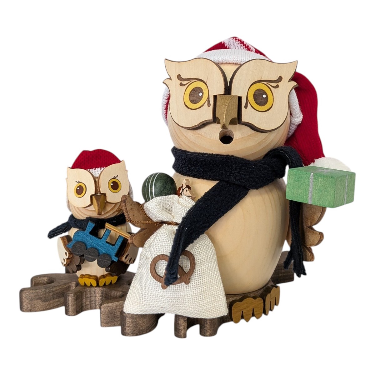 Owl-shaped incense smoker: Santa Claus with a child