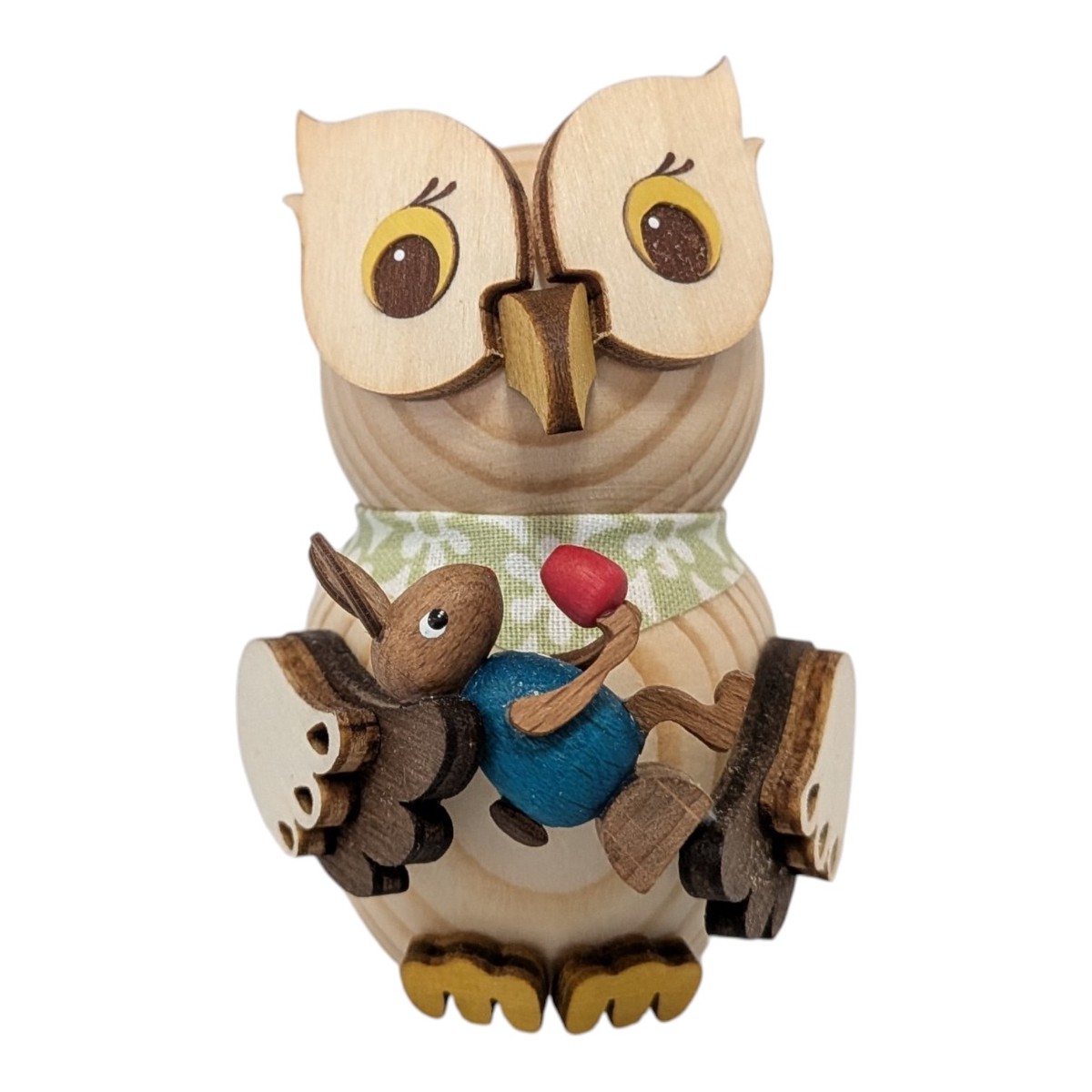 Wooden figure: mini owl with Easter bunny (blue)