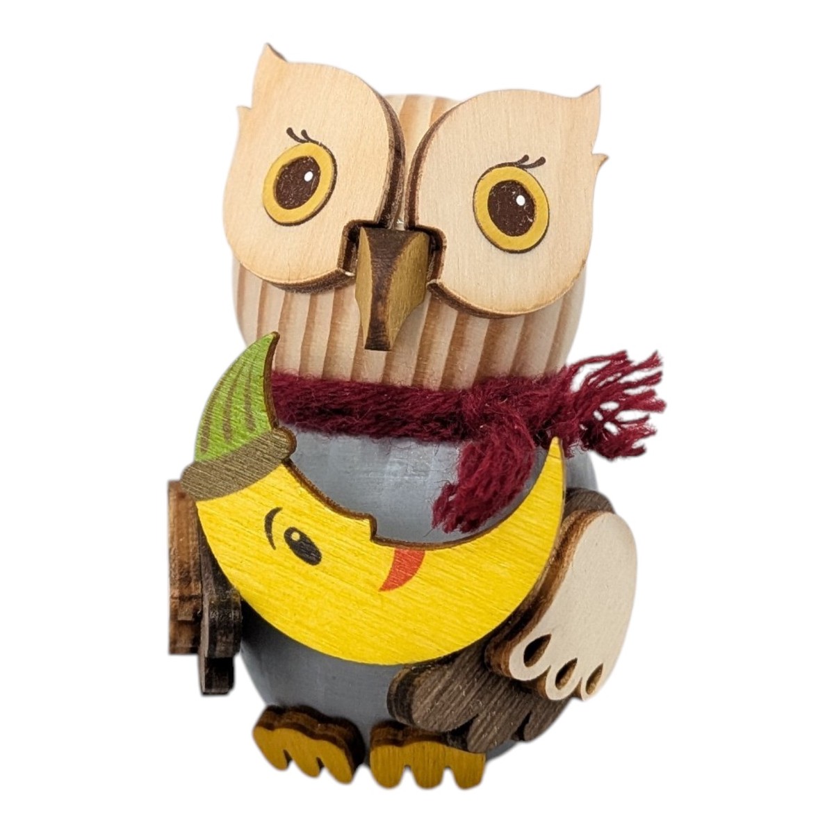 Wooden figure: mini owl with moon
