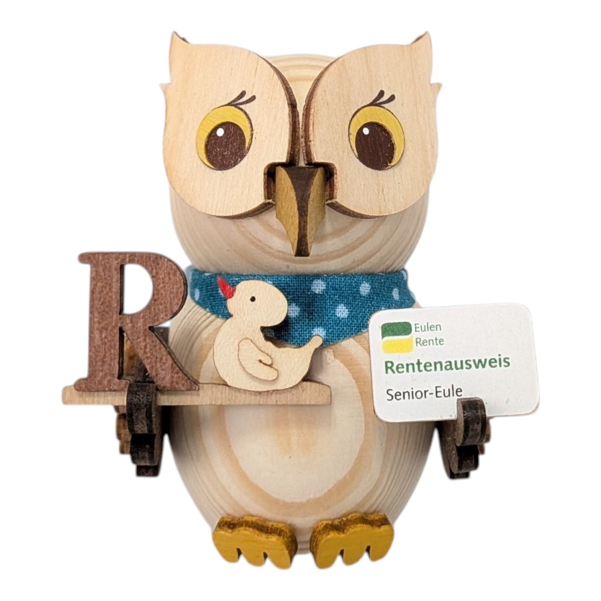 Wooden Mini-Owl Figurine with Pension Notice