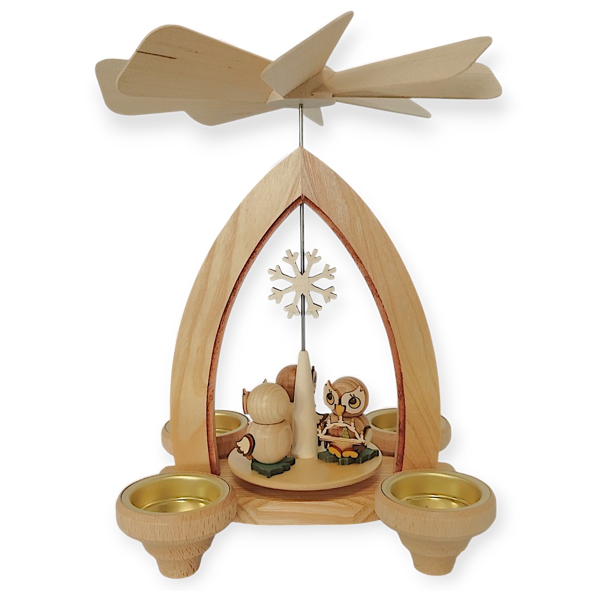 Pyramid for tea lights owls with gifts