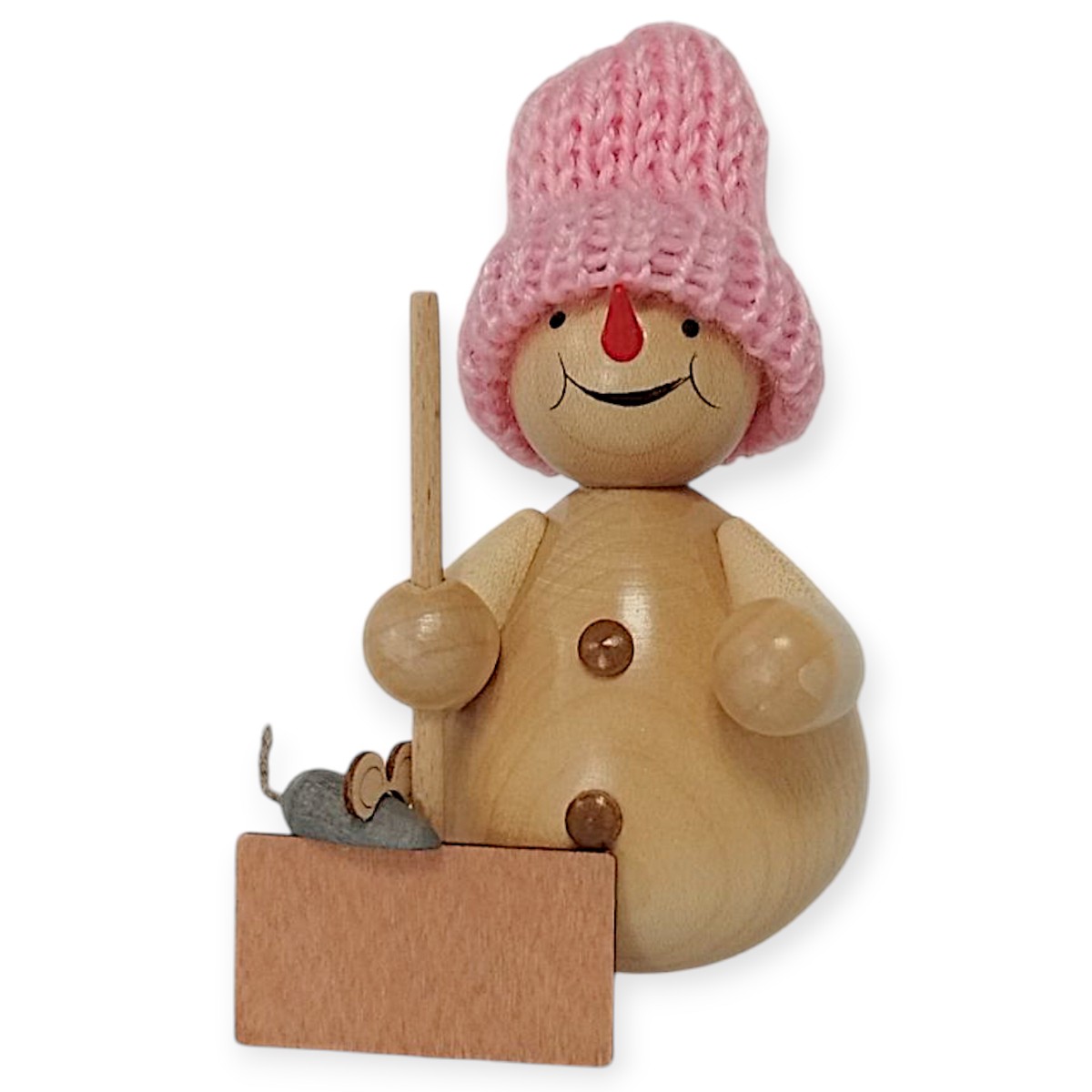 Snowman with snow shovel and mouse