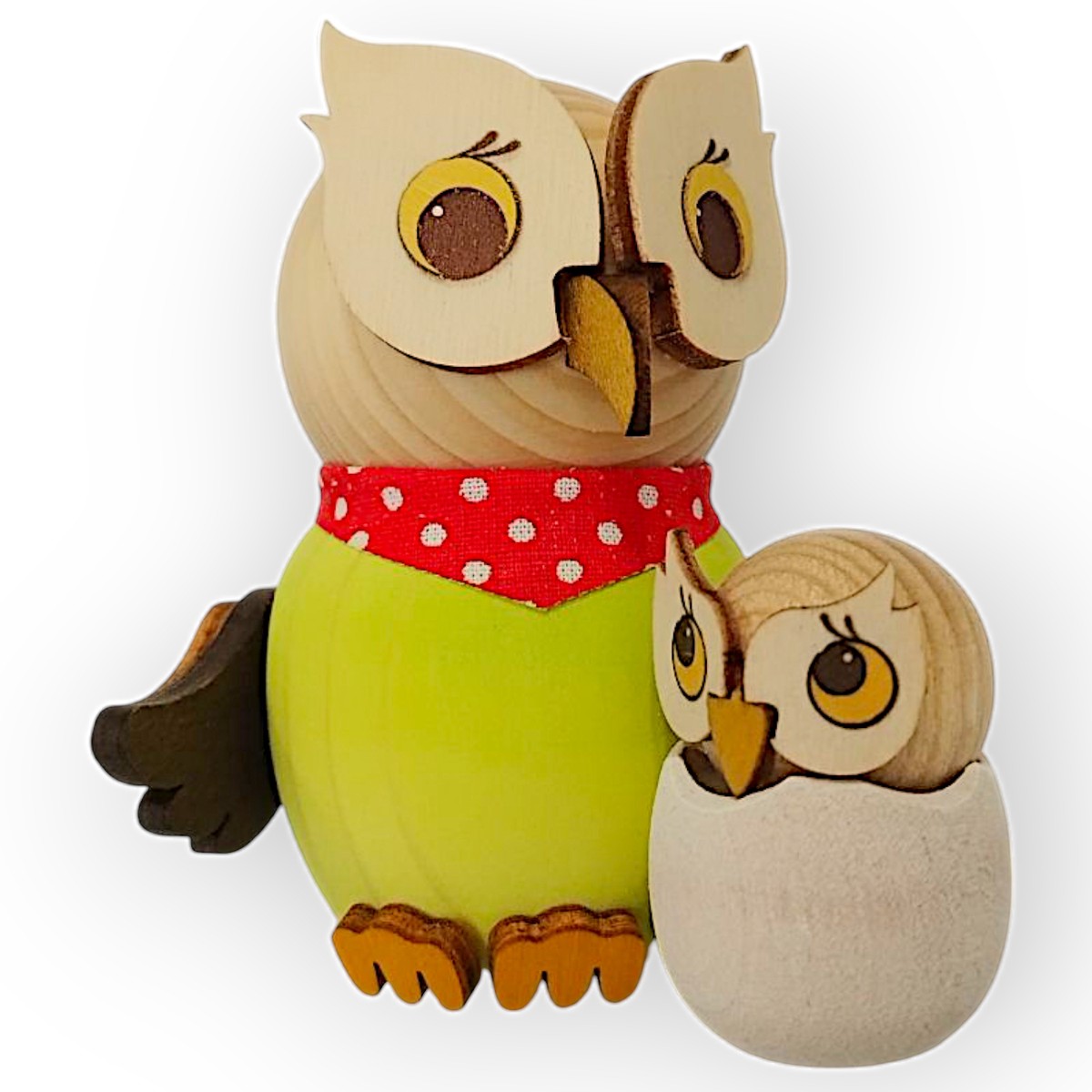 Wooden figure mini owl with baby