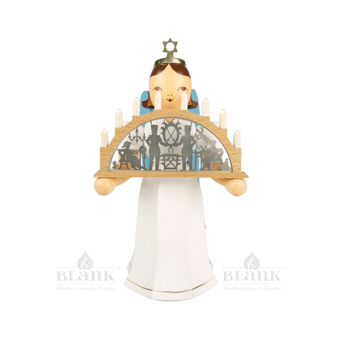 Blank Angel with long pleated skirt and candle arch colored, electric
