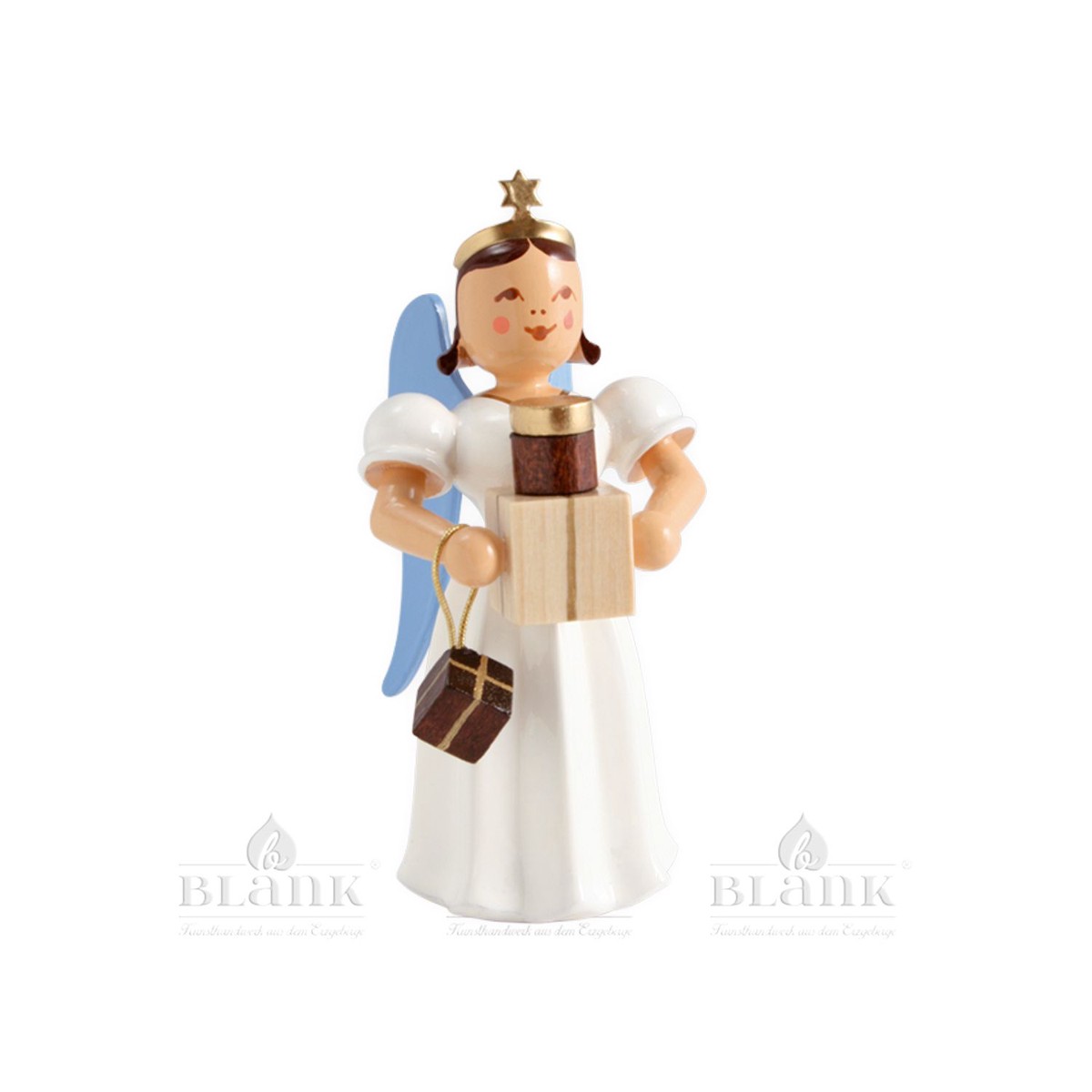 Blank Angel with long pleated skirt and gifts, colored