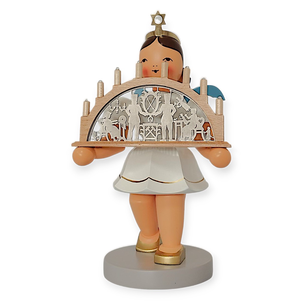 Blank short skirt angel with candle arch colored, electric
