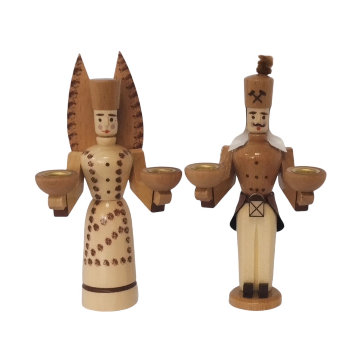Candle holder angel and miner spotted-natural, small