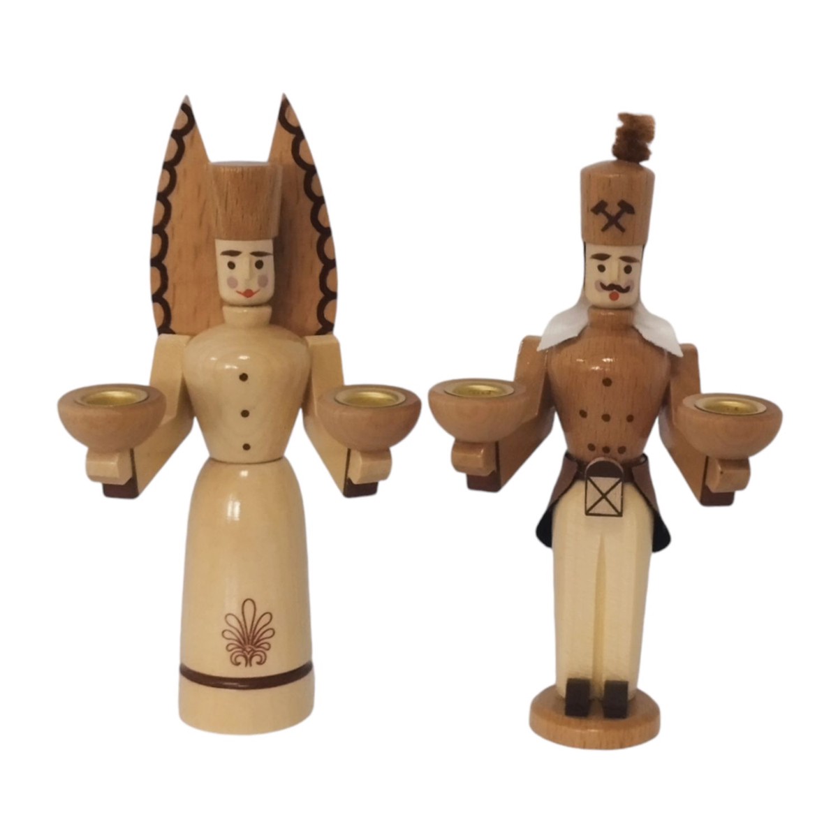 Candle holder angel and miner natural, small