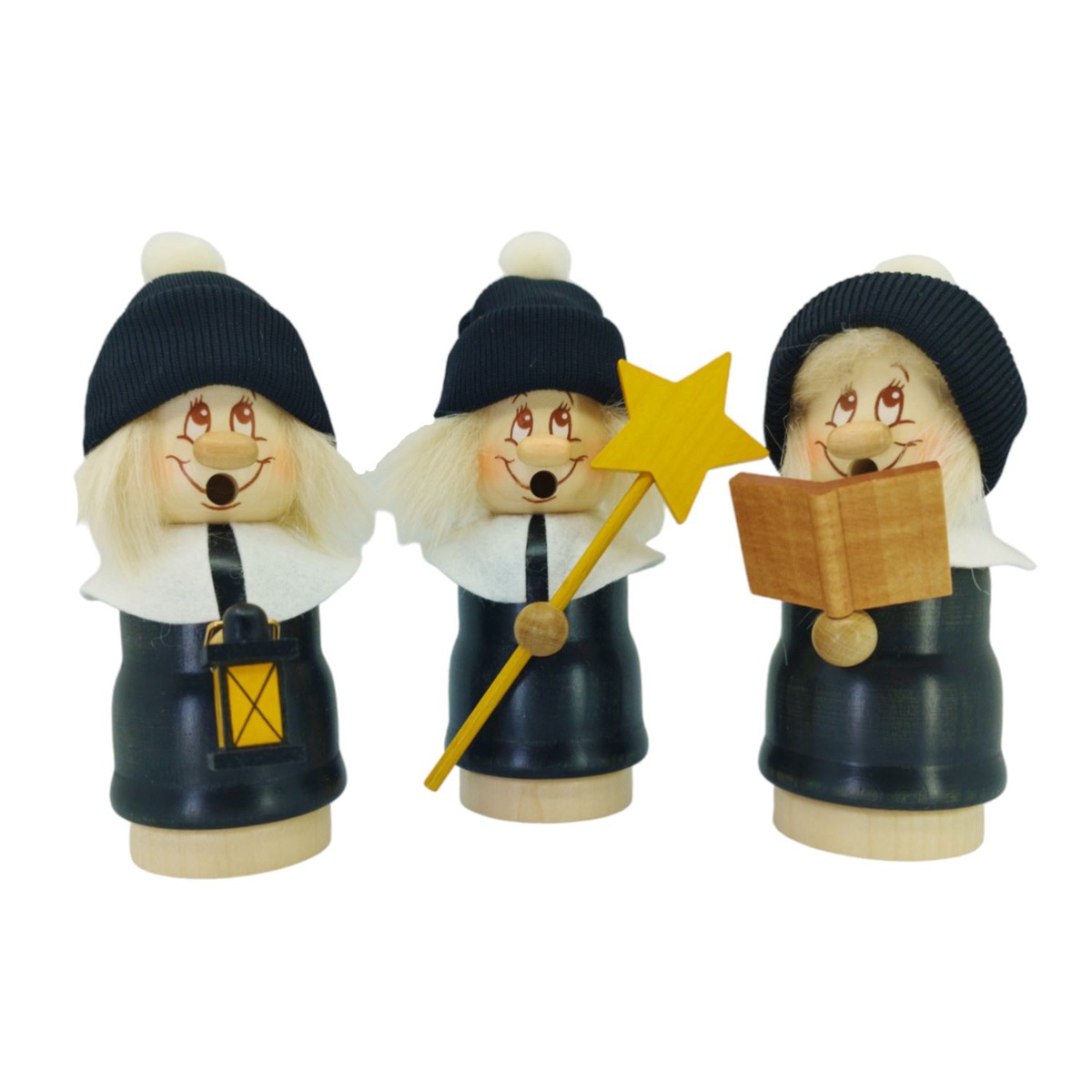 Smoking figures mini gnomes carolers, 3 pieces.