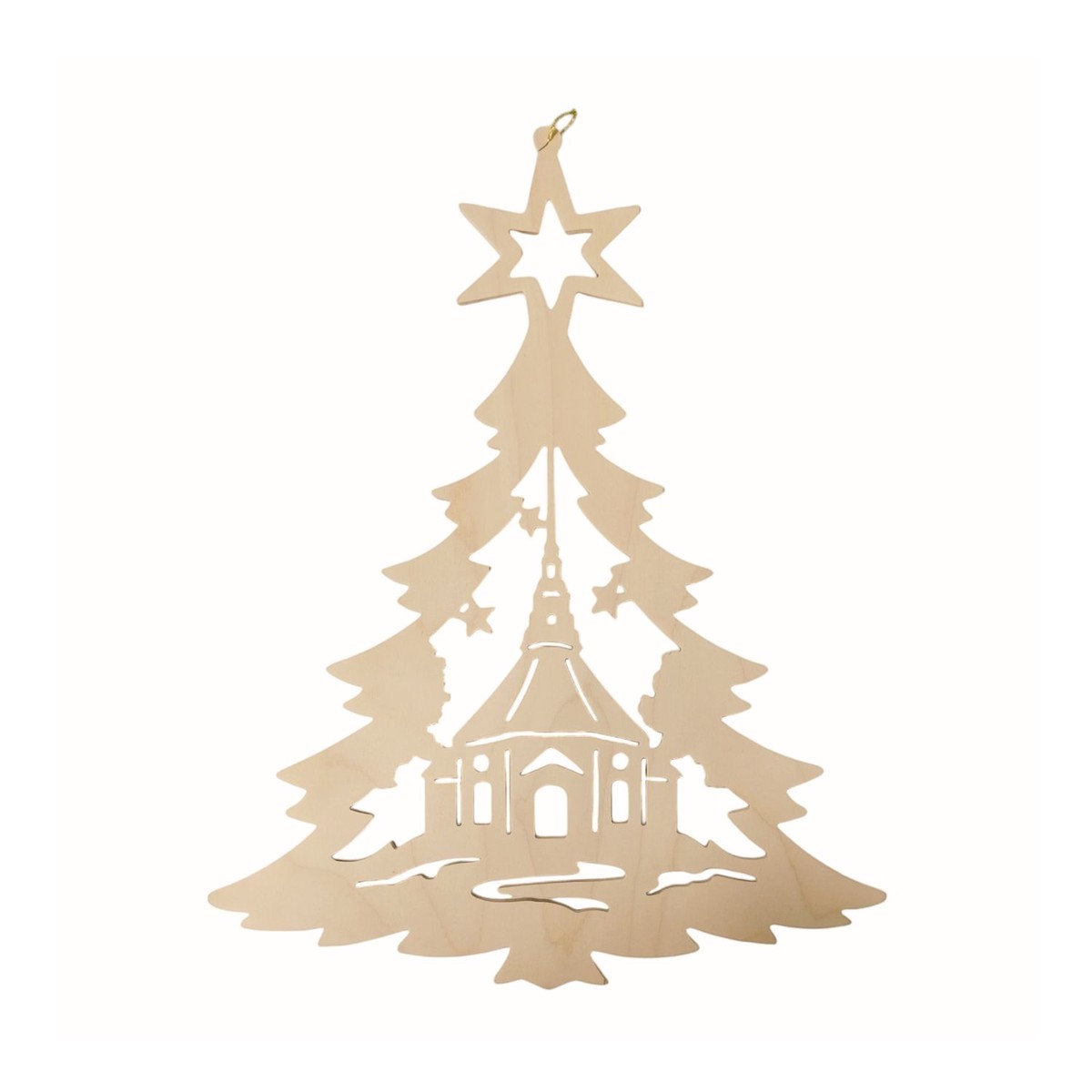 Window picture Christmas tree with Seiffen church