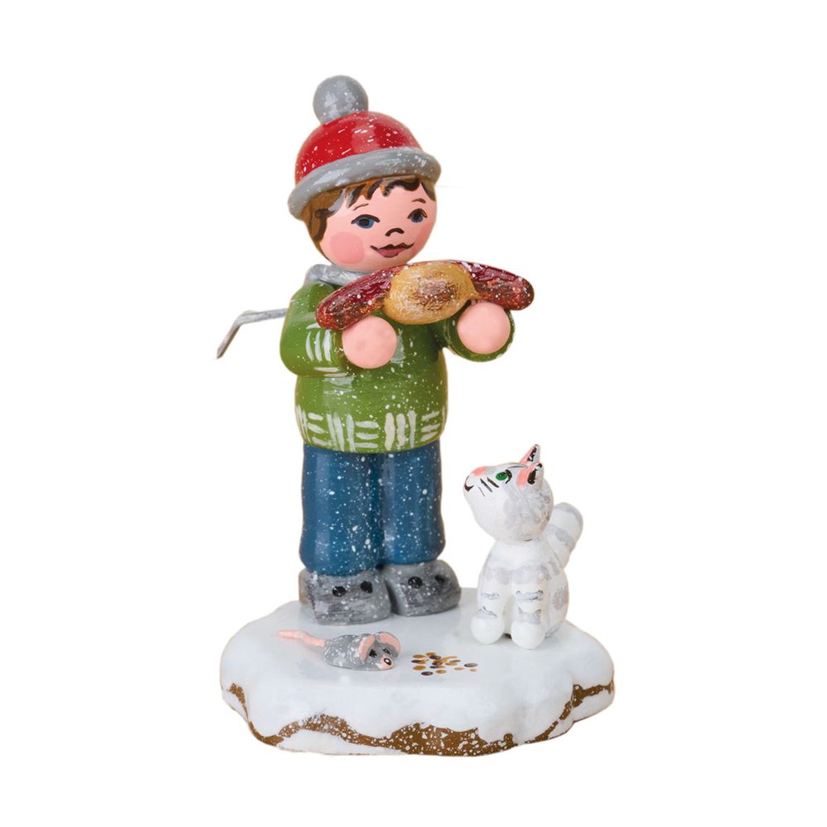 Winter child  boy with sausage