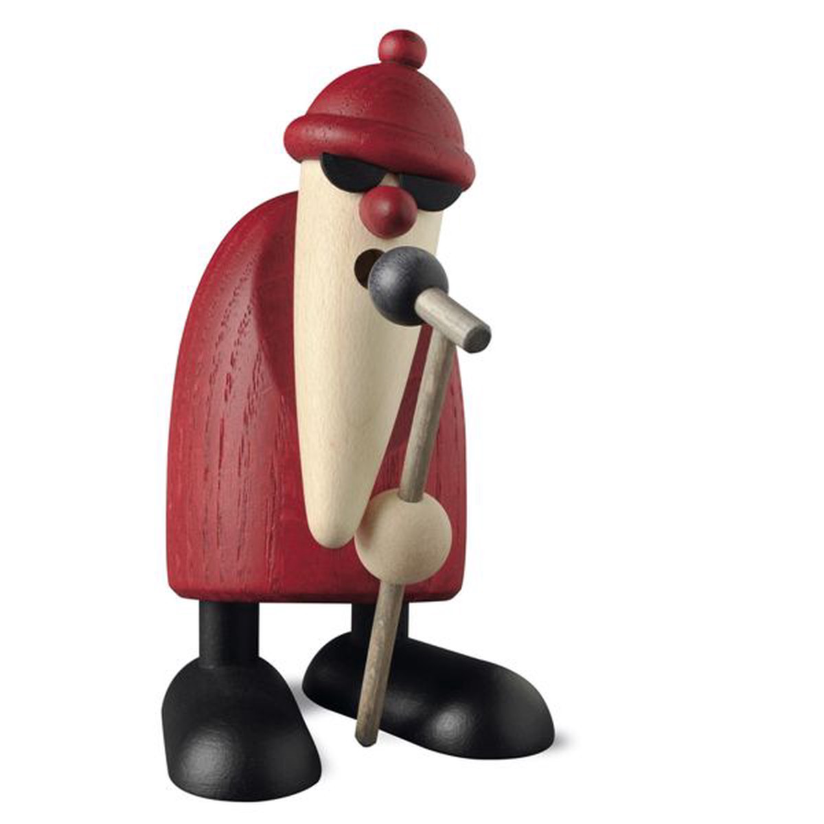 Santa Claus at the microphone, introverted