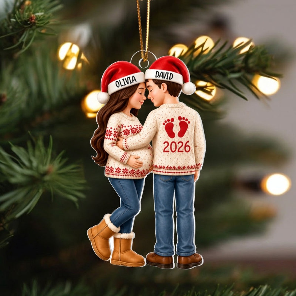 Bump's First Christmas - Personalized Acrylic Ornament - Expecting Parents Keepsake, Custom Mom Dad Pregnancy Announcement - Acrylic | 3.54" | 1 Ornament