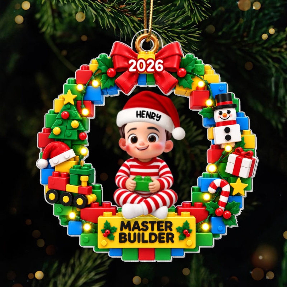 Christmas Little Kid Master Builder - Personalized Acrylic Ornament - Gift For Boys, Girls, Grandkids - Acrylic | 3.54" | 1 Ornament