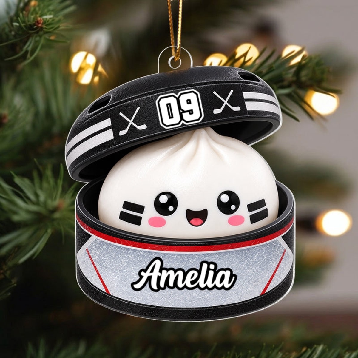 Custom Hockey Dumpling Squishy Style - Personalized Acrylic Ornament - Christmas Gift for Daughter, Son, Grandkids - Acrylic | 3.54" | 1 Ornament