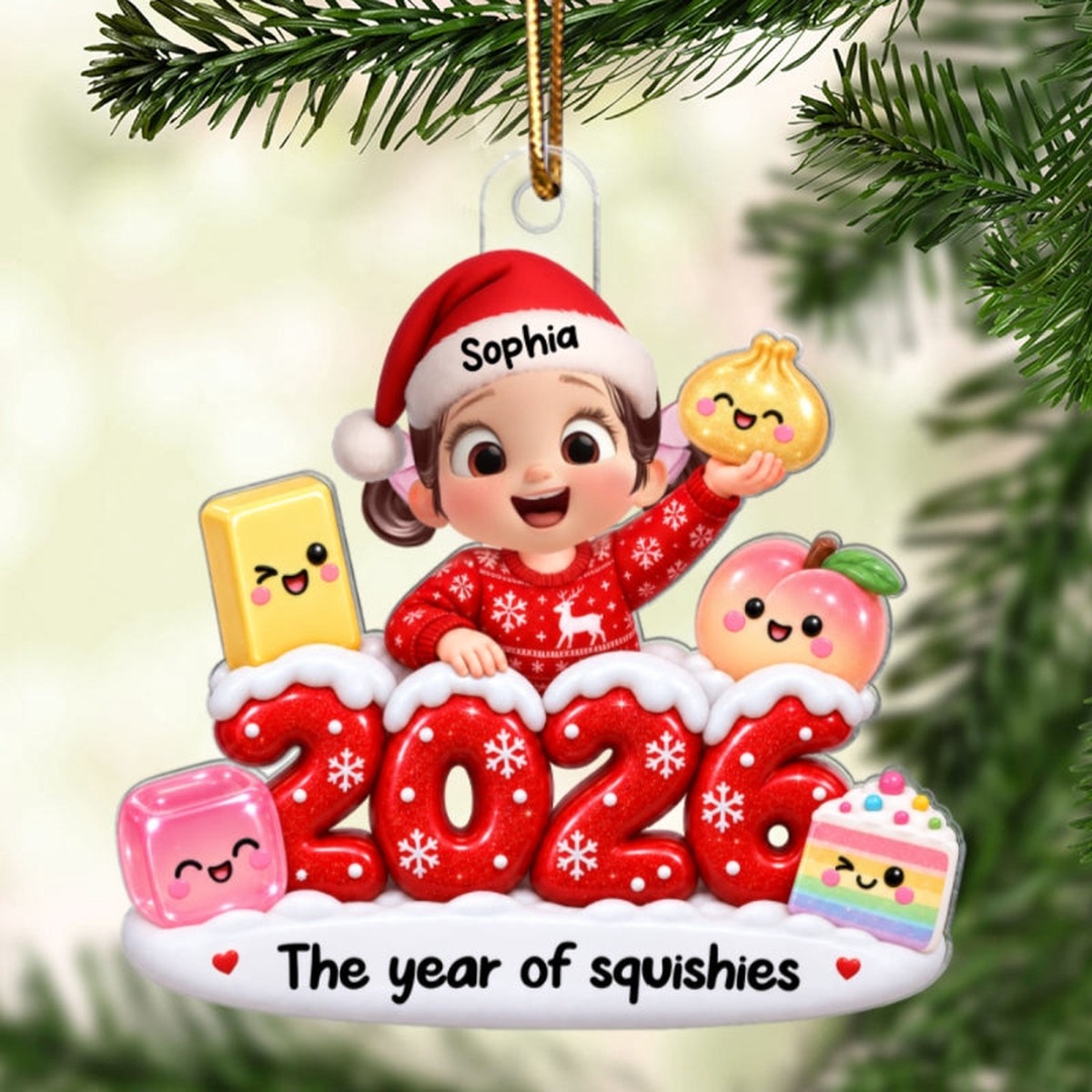 Cute Kid Boy Girl Squishy Hunting 2D Flat - Personalized Acrylic Ornament - Squishy Lover Christmas Keepsake 2026 - Acrylic | 3.54" | 1 Ornament