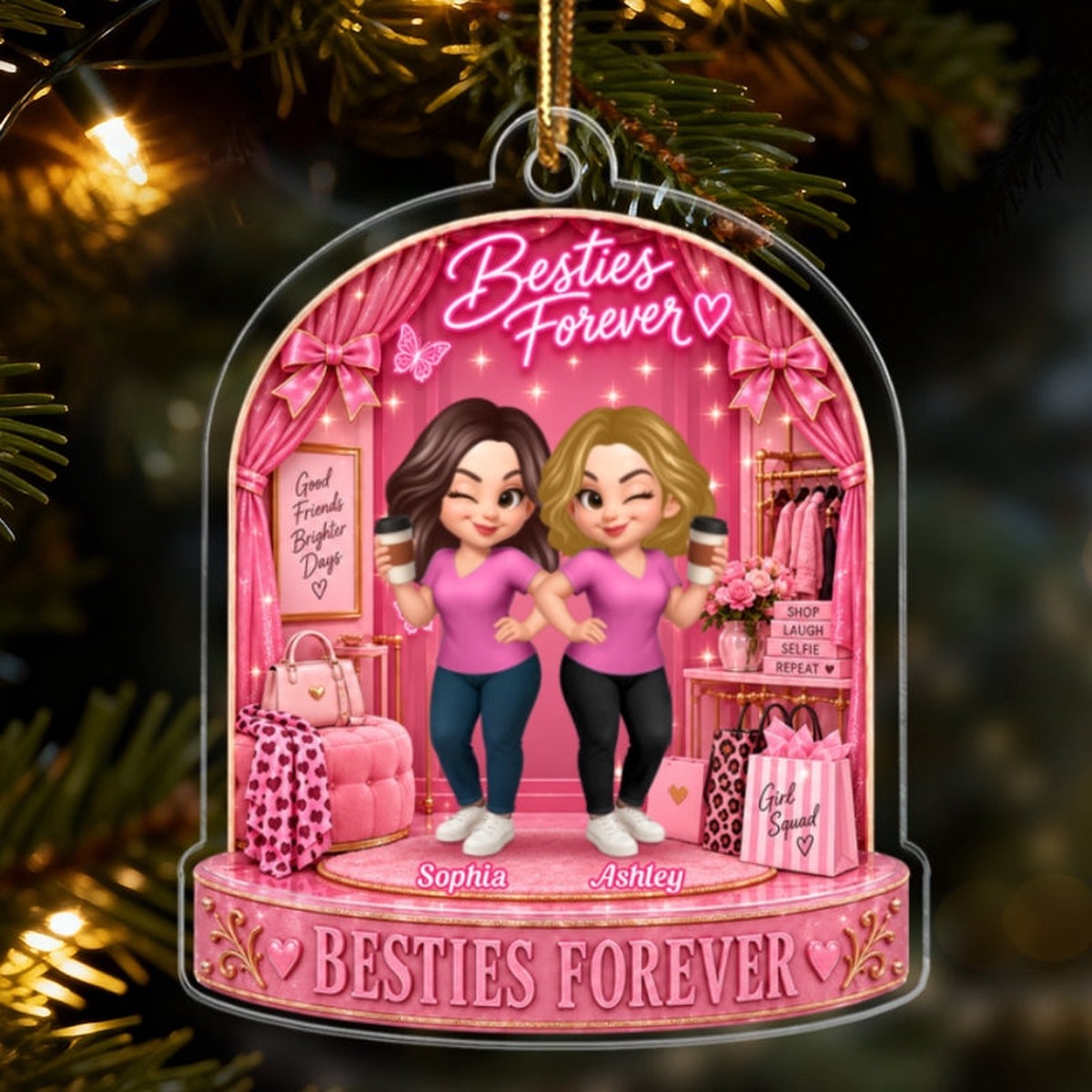 Besties Forever Pink Theme - Personalized Acrylic Ornament - Gift For Besties - Acrylic | 3.54" | 1 Ornament