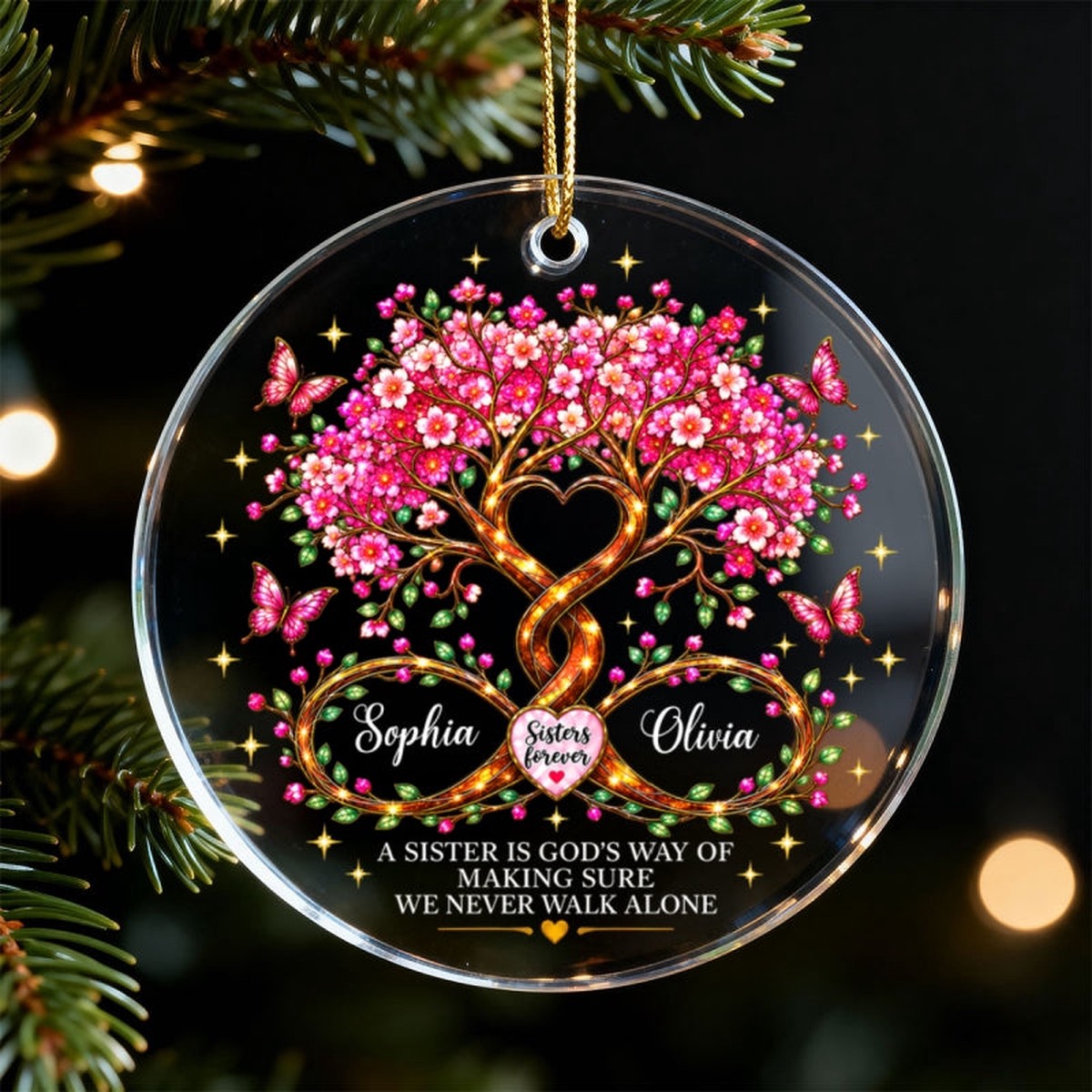 Blooming Tree Of Love - Personalized Acrylic Ornament - Christmas Gift For Sisters, Girls - Acrylic | 3.54" | 1 Ornament