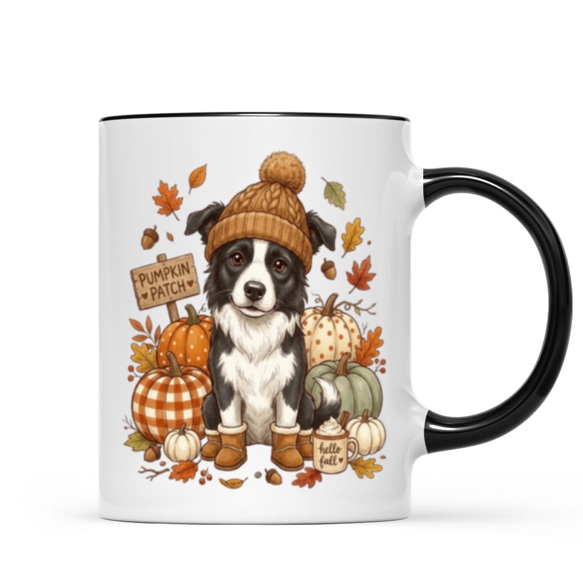 Custom Dog Photo Pumpkin Patch - Personalized Mug - Fall Gift for Dog Moms, Cat Moms, Pet Lovers - Two Tone Mug | Black Accent | 11oz