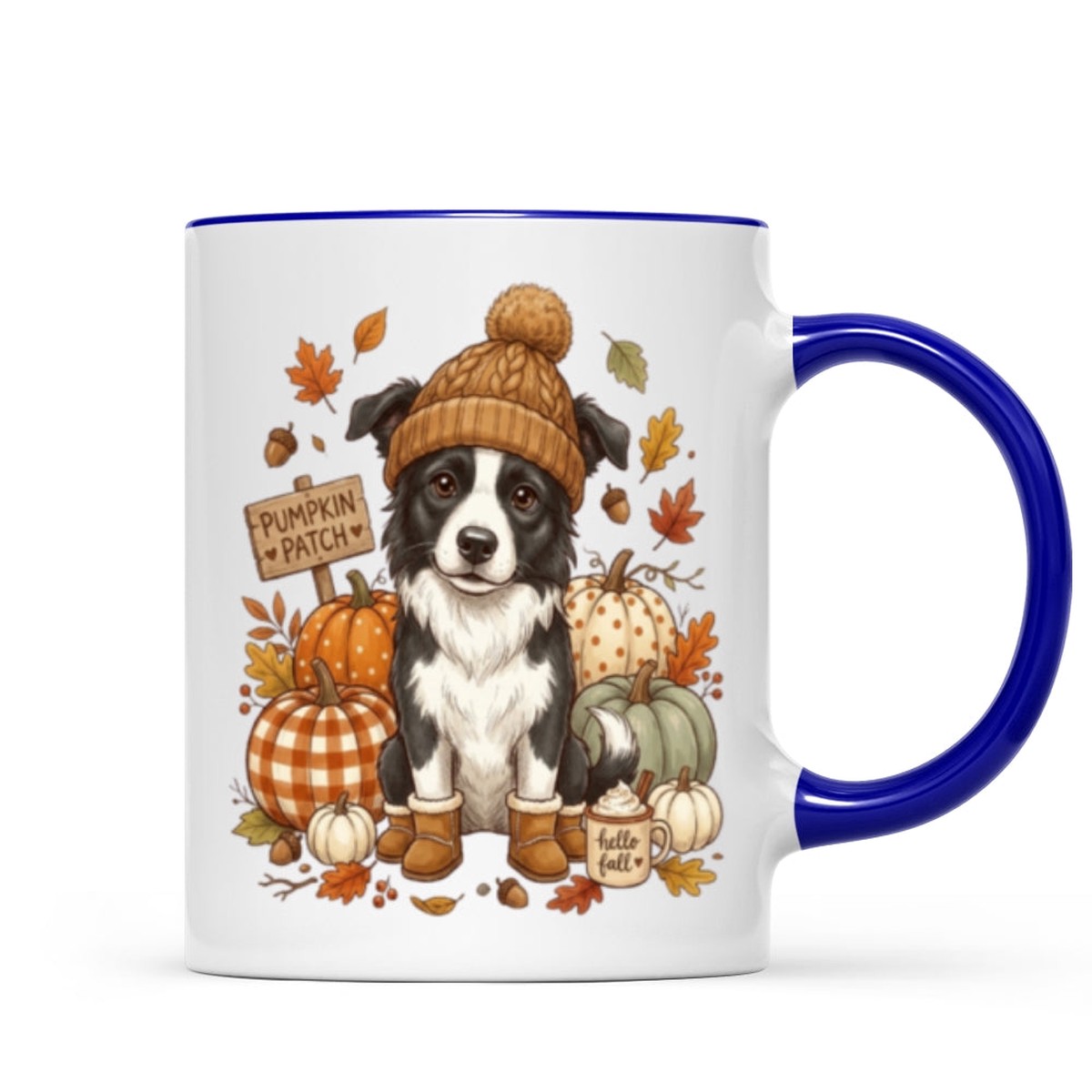Custom Dog Photo Pumpkin Patch - Personalized Mug - Fall Gift for Dog Moms, Cat Moms, Pet Lovers - Two Tone Mug | Dark Blue Accent | 11oz