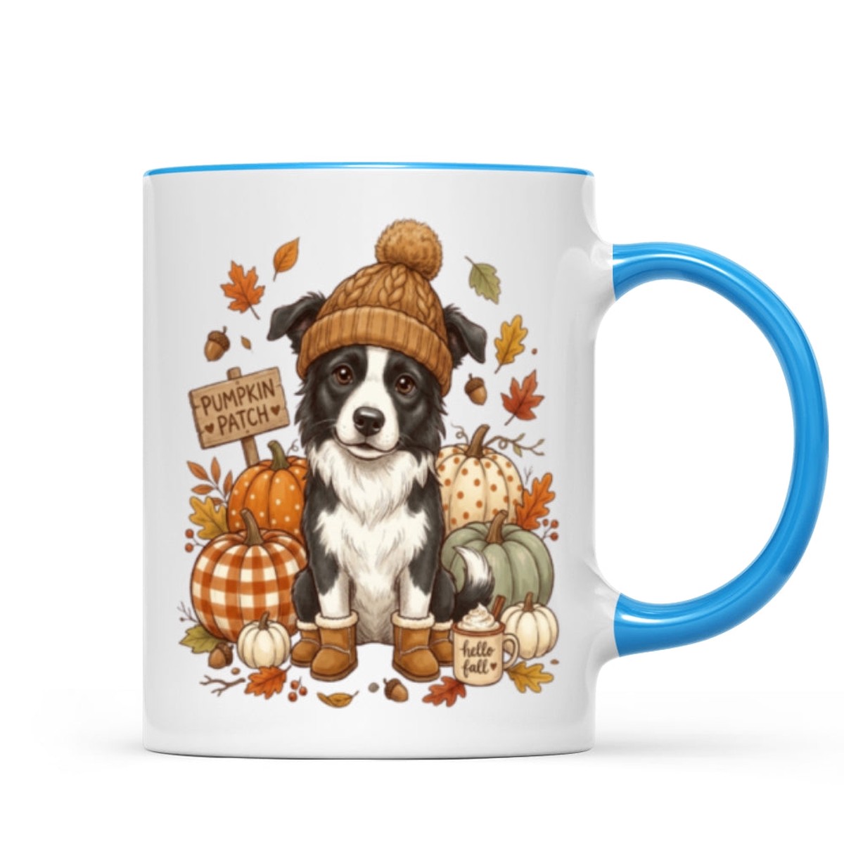 Custom Dog Photo Pumpkin Patch - Personalized Mug - Fall Gift for Dog Moms, Cat Moms, Pet Lovers - Two Tone Mug | Light Blue Accent | 11oz