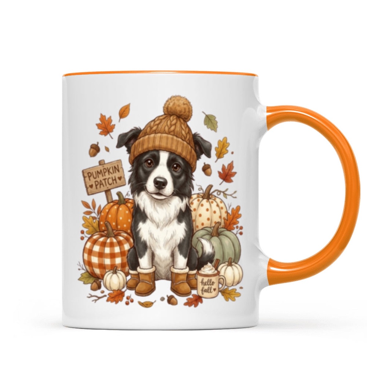 Custom Dog Photo Pumpkin Patch - Personalized Mug - Fall Gift for Dog Moms, Cat Moms, Pet Lovers - Two Tone Mug | Orange Accent | 11oz