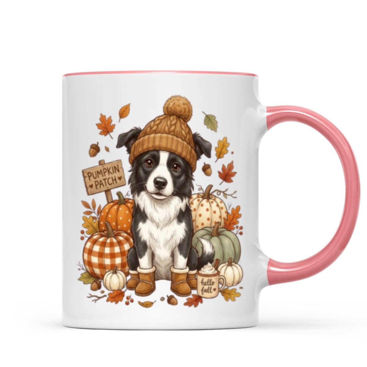 Custom Dog Photo Pumpkin Patch - Personalized Mug - Fall Gift for Dog Moms, Cat Moms, Pet Lovers - Two Tone Mug | Pink Accent | 11oz