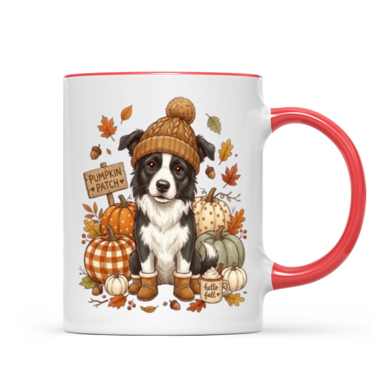 Custom Dog Photo Pumpkin Patch - Personalized Mug - Fall Gift for Dog Moms, Cat Moms, Pet Lovers - Two Tone Mug | Red Accent | 11oz
