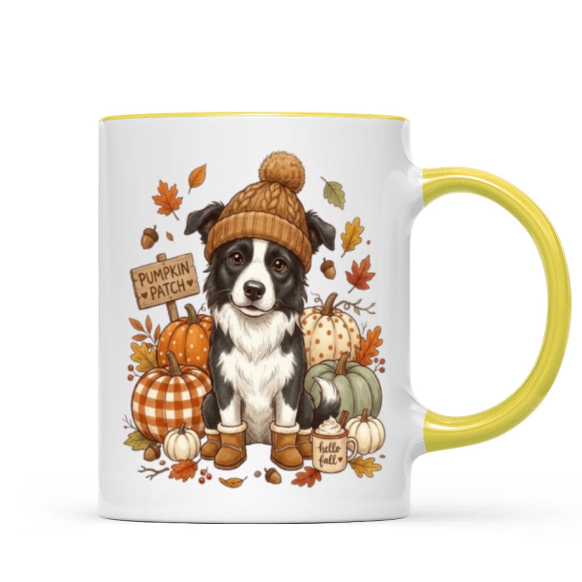 Custom Dog Photo Pumpkin Patch - Personalized Mug - Fall Gift for Dog Moms, Cat Moms, Pet Lovers - Two Tone Mug | Yellow Accent | 11oz