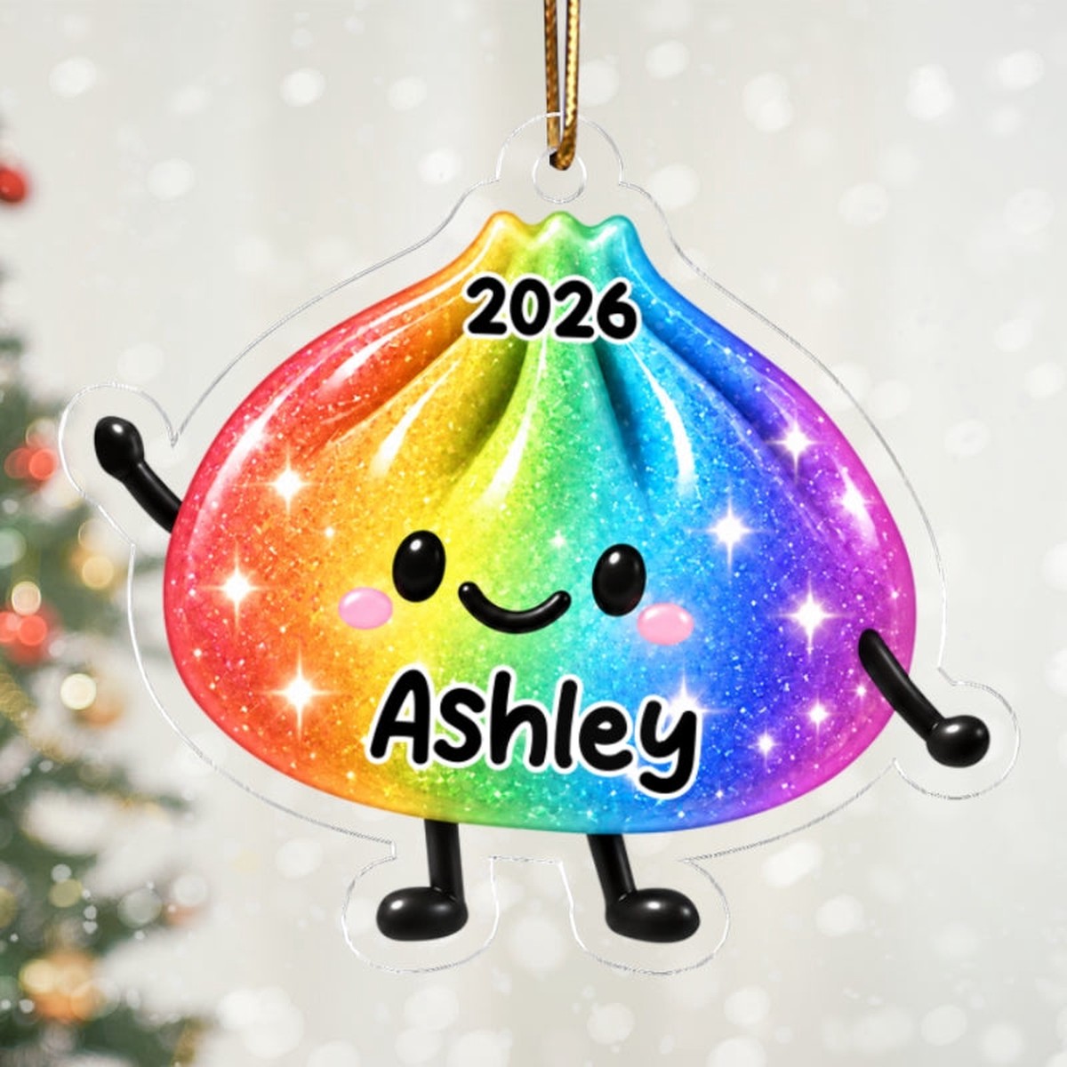 Cute Dumpling Dim Sum Custom Name - Personalized Acrylic Ornament - Christmas Gift, Keepsake For Kids, Teenagers - Acrylic | 3.54" | 1 Ornament