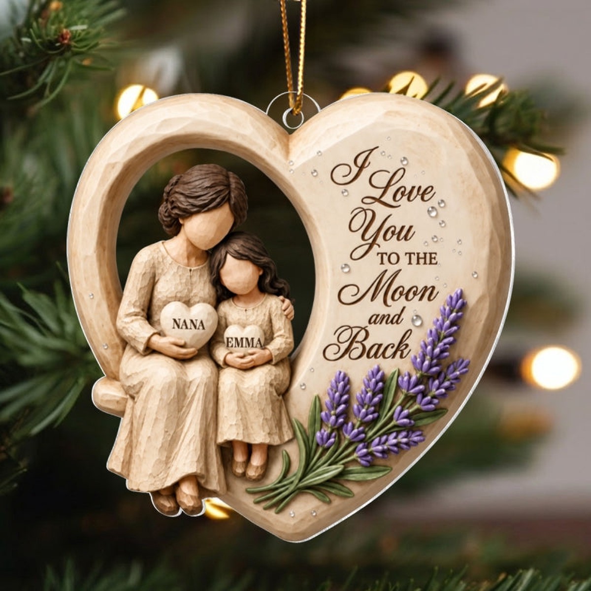 Grandma Loves to the Moon and Back - Personalized Acrylic Ornament - Christmas Gift for Granddaughter Grandson - Acrylic | 3.54" | 1 Ornament