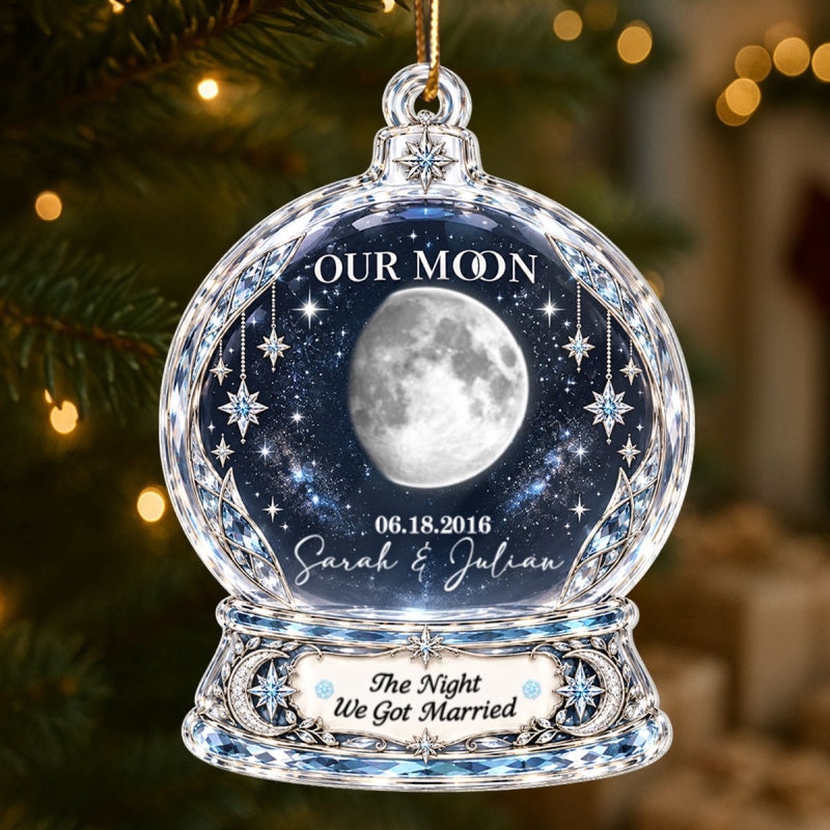Our Moon Couple Custom Moon Phase by Date 2D Flat - Personalized Acrylic Ornament - Christmas Keepsake Gift for Her, Gift for Him - Acrylic | 3.54" | 1 Ornament
