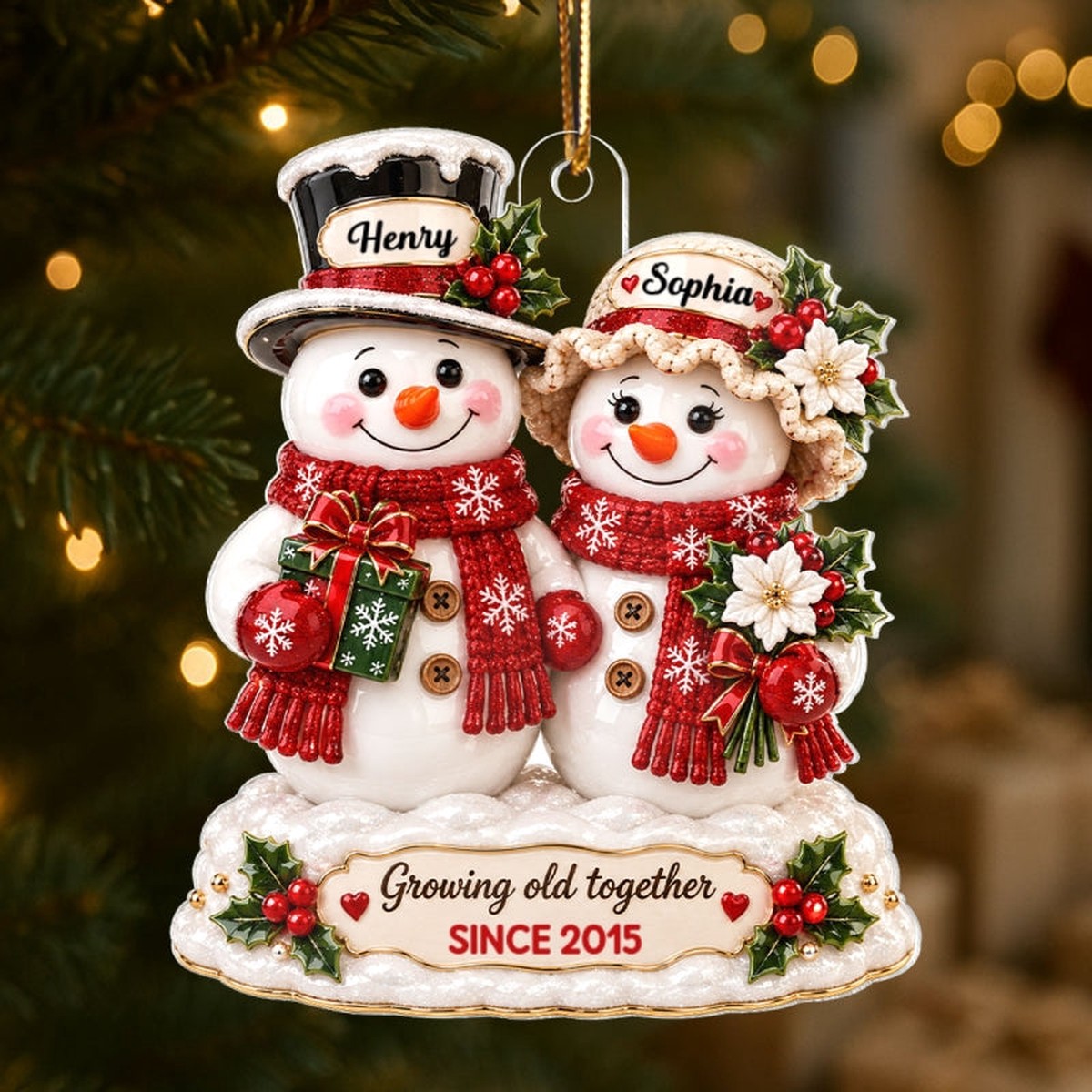 Snowman Couple Growing Old Together - Personalized Acrylic Ornament - Christmas Keepsake Gift for Her, Gift for Him - Acrylic | 3.54" | 1 Ornament