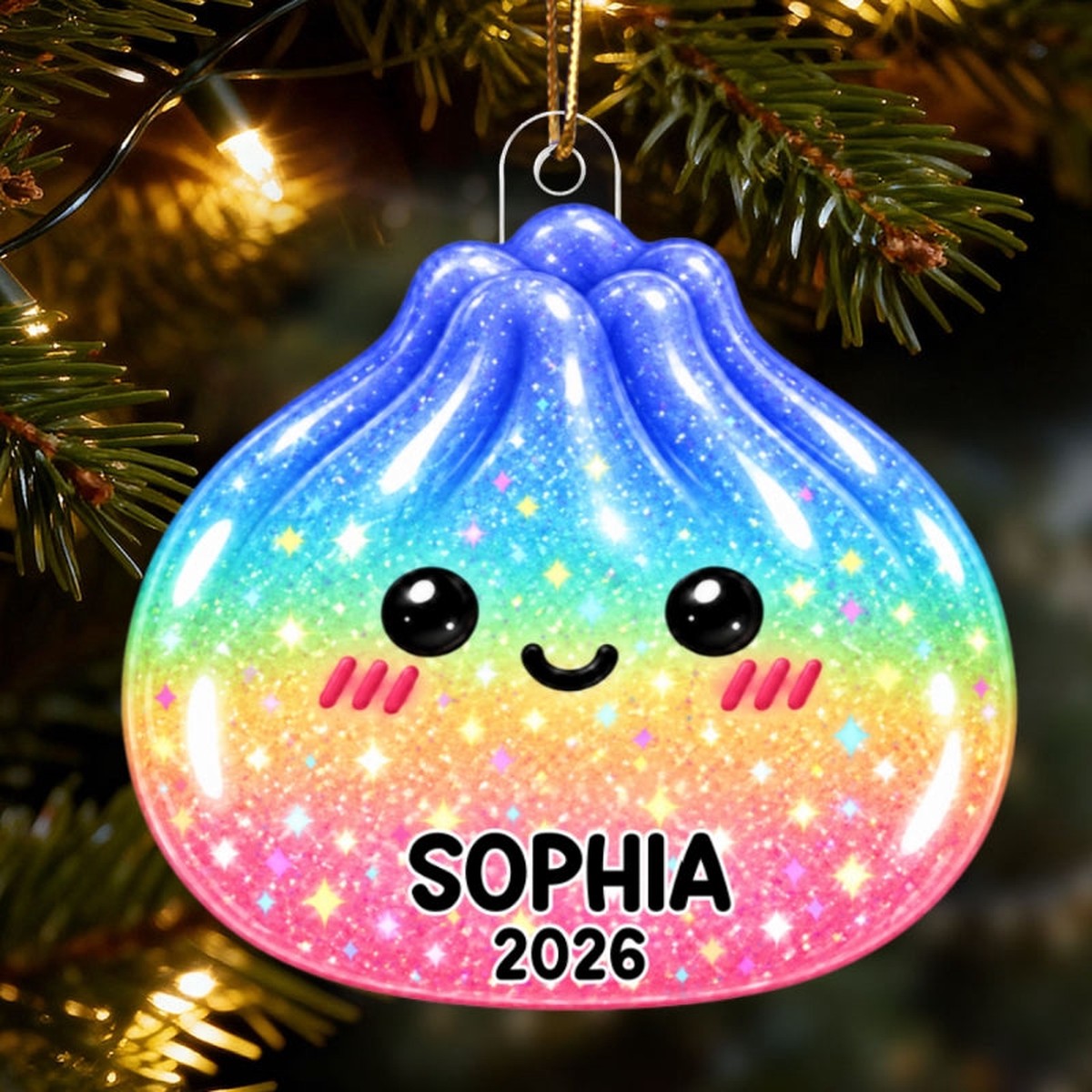 Super Cute Funny Dumpling Dim Sum Custom Name - Personalized Acrylic Ornament - Christmas Gift, Keepsake For Kids, Teenagers - Acrylic | 3.54" | 1 Ornament