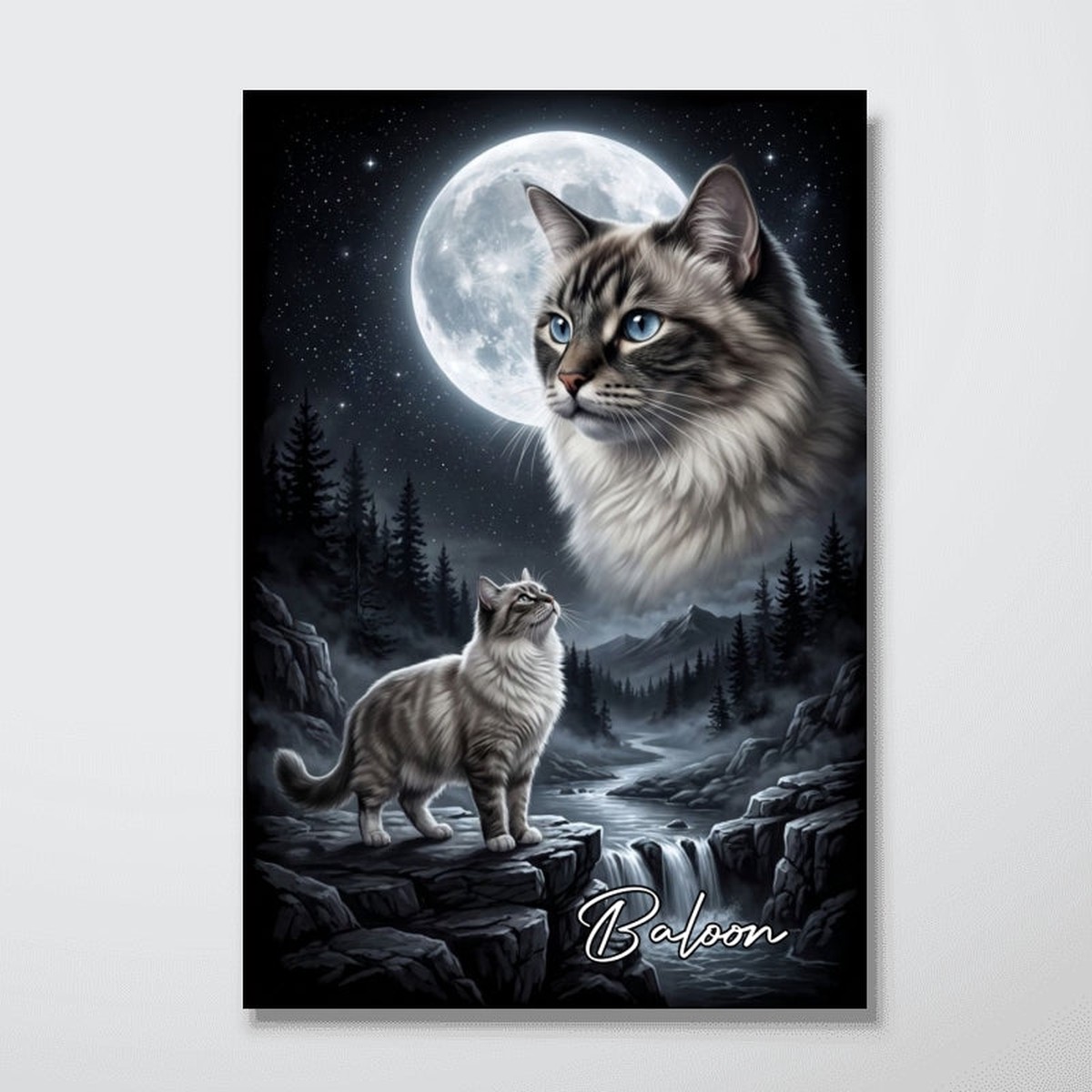 Cat Howling to the Moon Custom Pet Photo - Personalized Poster - Halloween Gift for Cat Lovers - 8"x12"