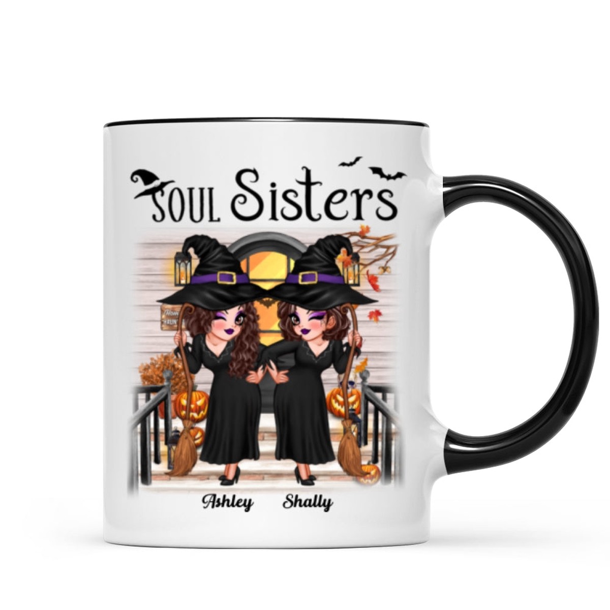 Halloween Best Friends Sister Front Porch Personalized Mug - Two Tone Mug | Black Accent | 11oz