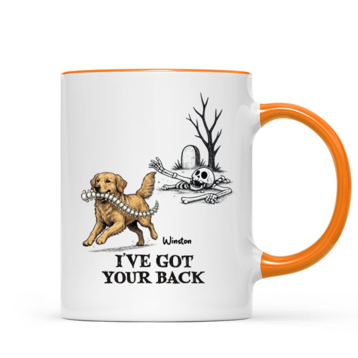 I've Got Your Back Dog Stealing Backbone From Your Dog Photo - Personalized Mug - Funny Halloween Drinkware For Dog Lovers - 11oz | Two Tone Mug | Orange Accent