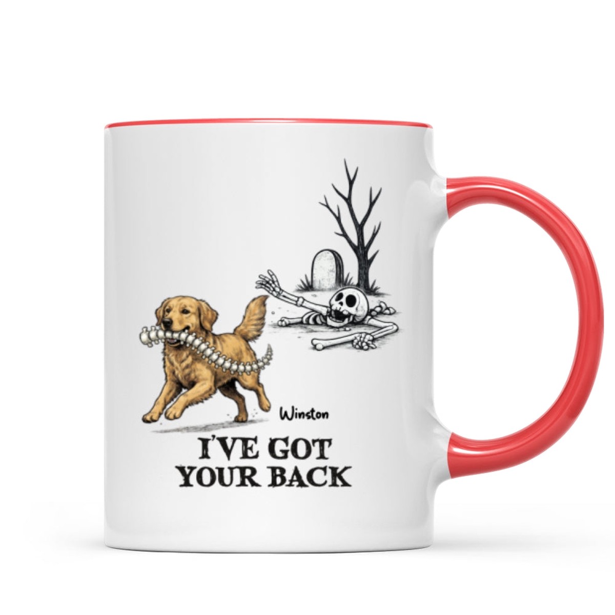 I've Got Your Back Dog Stealing Backbone From Your Dog Photo - Personalized Mug - Funny Halloween Drinkware For Dog Lovers - 11oz | Two Tone Mug | Red Accent