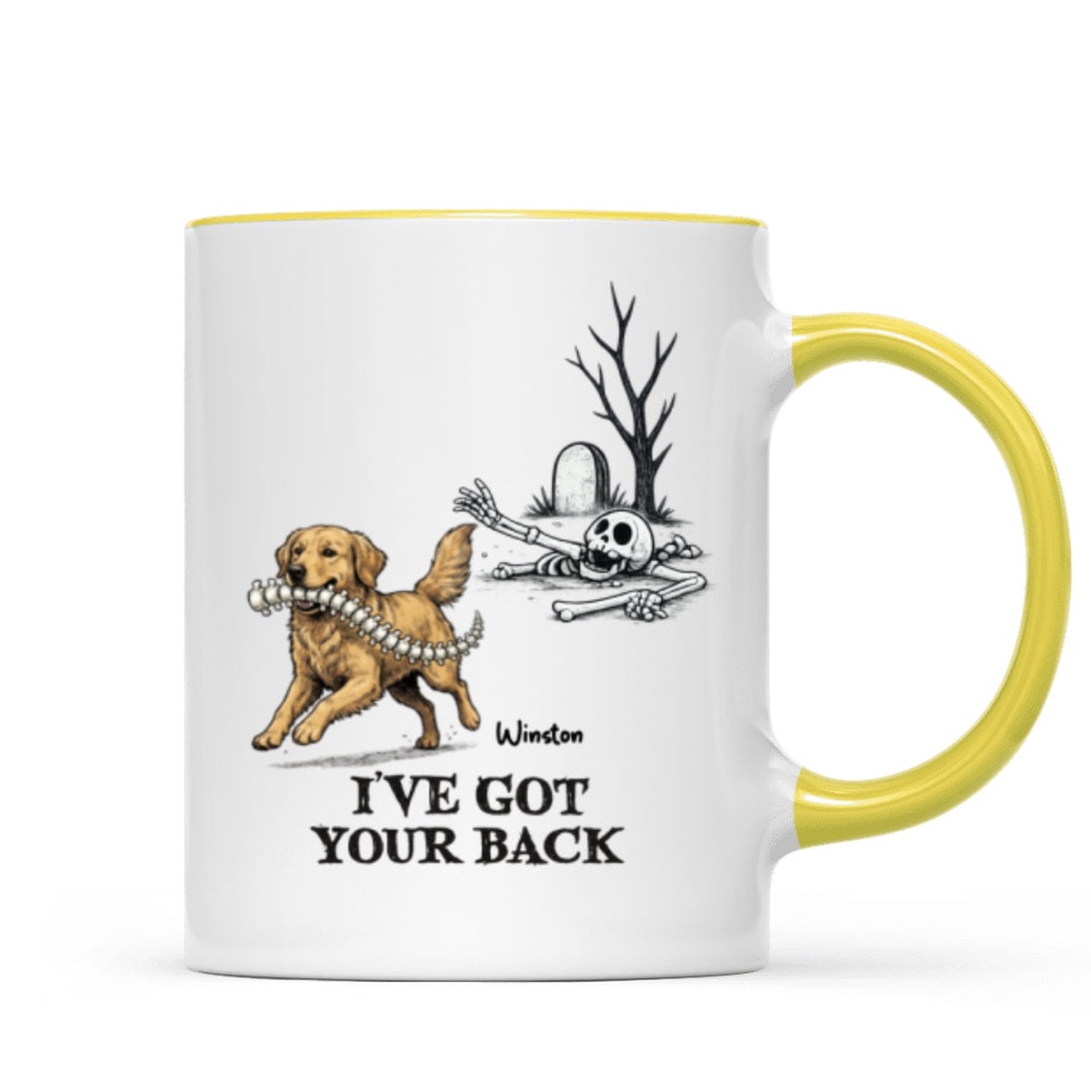 I've Got Your Back Dog Stealing Backbone From Your Dog Photo - Personalized Mug - Funny Halloween Drinkware For Dog Lovers - 11oz | Two Tone Mug | Yellow Accent
